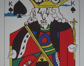 Wydruk w limitowanej edycji, surrealistyczne karty do gry – Król – Pik, Salvador Dali, podpisane i ponumerowane ołówkiem