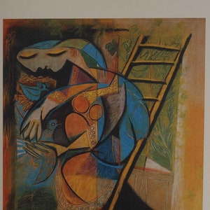 Rare beautiful Cubist print - woman, Pablo Picasso, signed & stamped