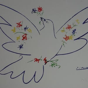 Rare beautiful limited Cubist print - dove, Pablo Picasso, signed & stamped
