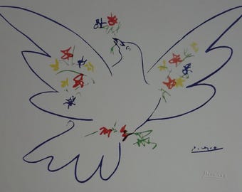 Rare beautiful limited Cubist print - dove, Pablo Picasso, signed & stamped