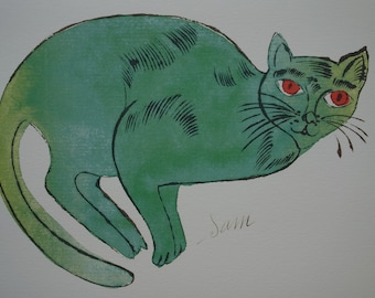 Lithographie « Cat » Andy Warhol Leo Castelli, certificat, signé, en haut ! Art mural, Pop art - France