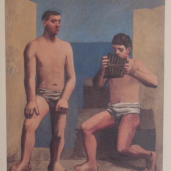 Fijne kubistische print in beperkte oplage - Portret uit de blauwe periode van twee mannen, Pablo Picasso, gesigneerd en genummerd
