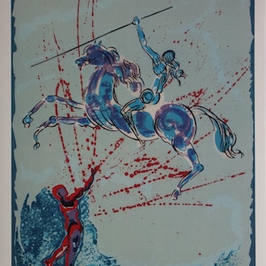 Stampa surrealista in edizione limitata, cavaliere, Salvador Dalì, firmata e numerata a matita