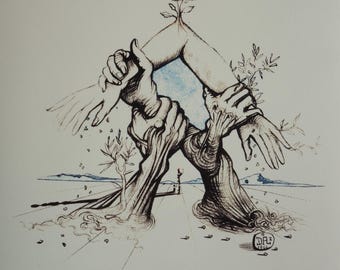 サルバドール・ダリ「象とキリン」リトグラフ、証明書、サイン入り