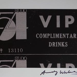 Impresión de edición limitada de Fine Pop Art - entradas VIP para Studio 54, Andy Warhol, firmada y numerada