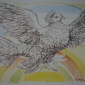 Rare beautiful Cubist print - dove, Pablo Picasso, signed & stamped