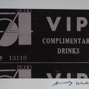 Fine Pop Art limited edition print - studio 54 VIP tickets, Andy Warhol, signed & numbered