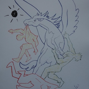 Rare beautiful limited illustration print - Pegasus, Jean Cocteau, signed, numbered & stamped