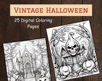 Vintage Halloween Haunts to Color , Digital Printable, Instant Download, HD Images