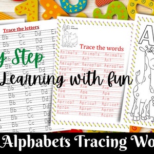 Folhas de exercícios de rastreamento de letras do alfabeto - Digital, páginas para impressão, educação domiciliar, professor, crianças, letras de A a Z, jardim de infância, pré-escola, crianças pequenas, prática