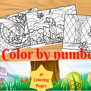Mosaic Color by Number 30 Digital Coloring Pages, Book for Kids, Printable Activity Book,Color by Number for Toddlers, Homeschool Activities image 1