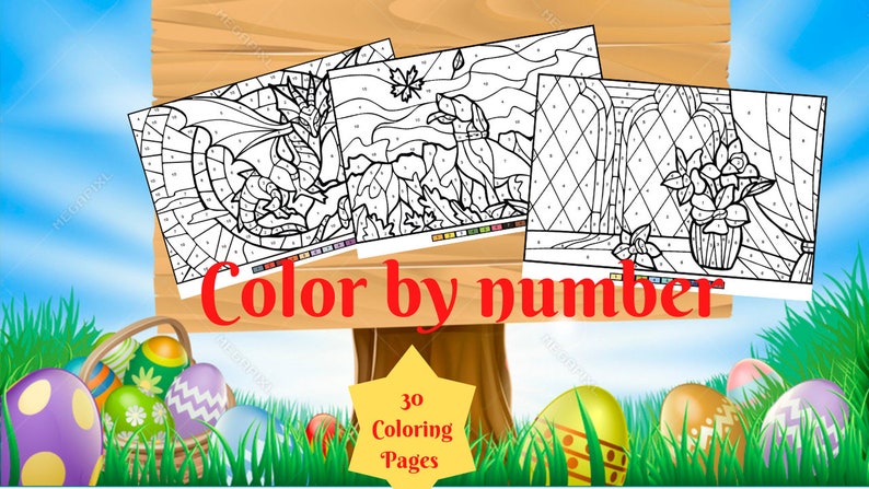 Mosaic Color by Number 30 Digital Coloring Pages, Book for Kids, Printable Activity Book,Color by Number for Toddlers, Homeschool Activities image 1