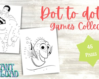 45 Dot to Dot Drawing Games Bundle for kids Printable puzzles Connect the Dots Activity sheets for children / Instant Digital Download