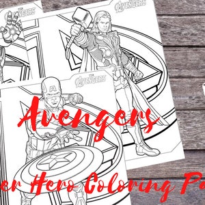 Super hero avengers party coloring page ,Flying super heroes coloring activity for kids , Superheroes birthday printable favors
