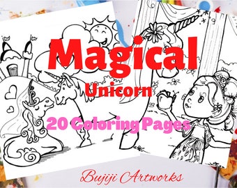 Magical Unicorn 20 Digital Coloring Pages-  Printable, Games, Activities, Baby Unicorn , Party Birthday