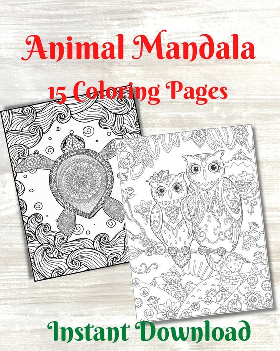 Animal Mandala Coloring Pages for Adult With 15 Beautiful - Etsy