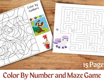 Kids Color by Number Coloring Pages , Activity , Fun, Printable Pdf, Instant Download