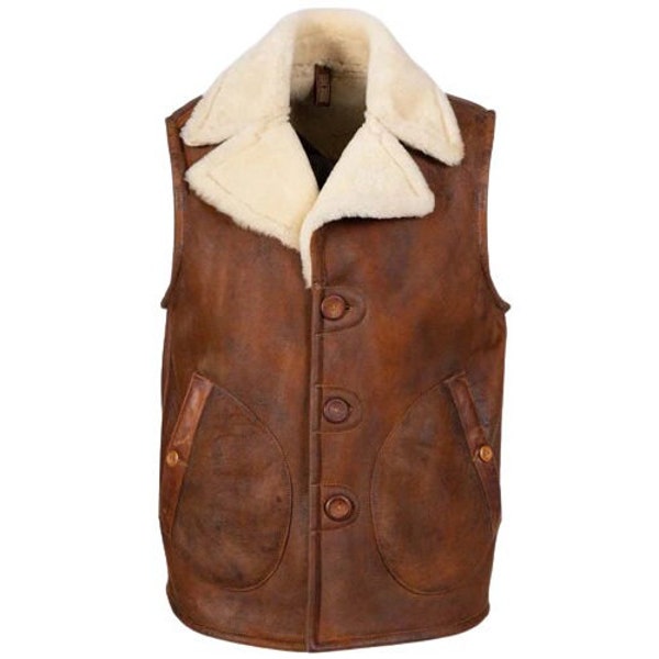 Shearling Vest | Suede Leather Vest | Mens sheepskin Fur Vest |