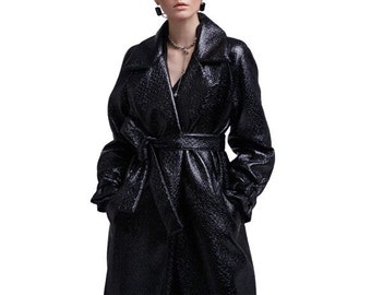 Women Long Leather Overcoat | Genuine Soft Sheepskin Matrix Coat | Handmade Trench Coat For Women |