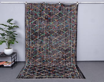 Black rug 6x9, Colorful Rug Modern Vintage, Unique Carpet Home Decor