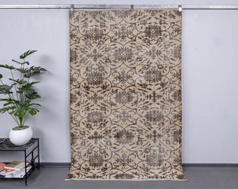 Turkish Hand Knotted Decorative Rug, Low Pile Natural Carpet