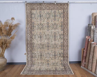 5x8 Muted Turkish Rug, 5x9 Oushak Vintage Rug, Antique Area Rug, 5.1 x 8.7 Feet