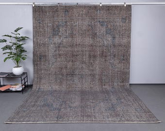 Turkish Gray Vintage Rug Large, Oversized  Wool Rug, Overdyed Boho Decor