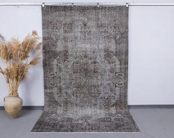 Vintage Gray Area Rug 6x9 Turkish Oushak Carpet, Anatolian Area Rugs, 5.7x9.3 Feet