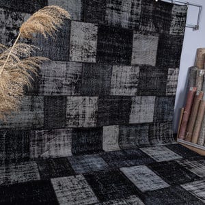 Oversized Patchwork Rug, Extra Large Black Carpet, 10x13 Vintage Patchwork
