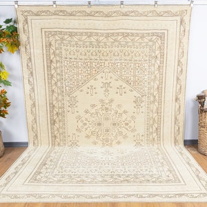 Unique Turkish Muted Rug 8x11 Oversized Faded Rug 7'9 x11'2 Oriental Oushak Neutral Rug, Large Area Rug, 8x11 Neutral Floor Vintage Wool Rug