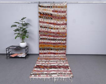 Vintage Kilim Runner, Striped Hallway, Flat Weave  Turkish Rug