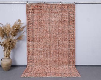 Vintage Pink area Rug,6x8 Oushak Carpet, 6x9 Handmade Turkish Rugs