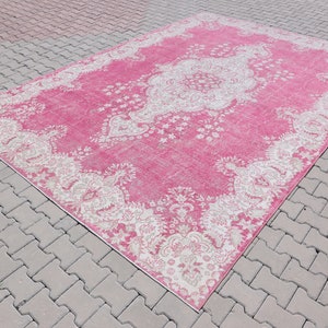 9x13 Vintage Oversize Pink Rug for Living Room 9x12.8 Large Area Rug Pink Patterned Turkish Vintage Rug,Handmade Antique Oushak Rug