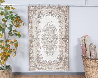 Neutral Turkish Entry Rug 4x6 Oushak Entryway Rug, Muted Small Area Rug for Bathroom, Faded Beige,White,Brown Vintage Rug, Antique Rug