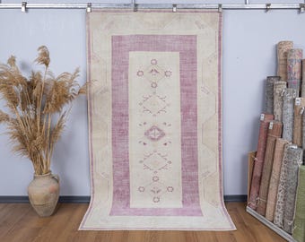 Turkish Vintage Area Rug , Organic Handmade Carpet, Low Pile Handmade Rugs