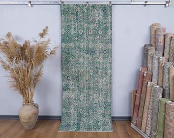 3x7 Turkish Vintage Rug, 3x8 Handmade Organic Wool Rug, Anatolian Pale Green Rug, 3x7.8 Feet
