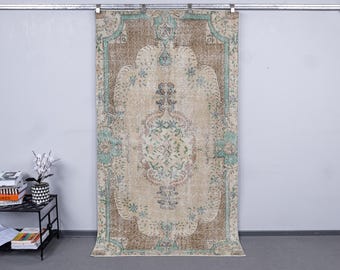 Vintage Medallion Pattern Area Rug,Turkish Hand Knotted Low Pile Carpet, Boho Decor