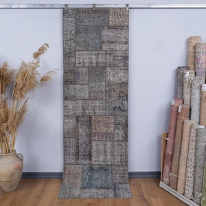 Turkish Patchwork for Kitchen,Corridor, Vintage Gray Patchwork Hallway Boho Decor