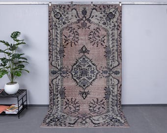 Turkish Vintage Gray Area Rug, Embossed Area Carpet, Farmhouse Decor