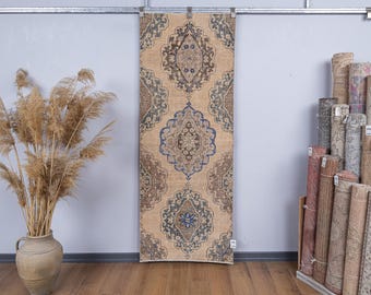 Vintage Small Runner, Turkish Beige Kitchen Hallway, Bohemian Small Runner