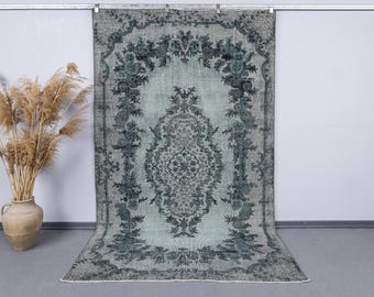 6x9 Oushak Rug, Vintage Area Antique Rustic Carpet, Ottoman Green  Handmade Wool Rugs