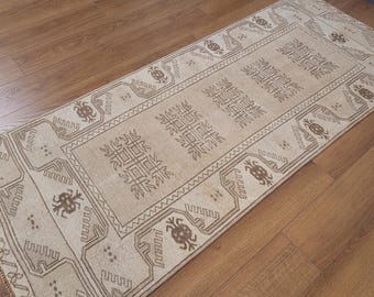 2x6 Vintage Turkish Wool Runner, Bohomian Decor, 3x6 Organic Wool  Muted Handmade Rug, 2.5 x 6.3 Feet