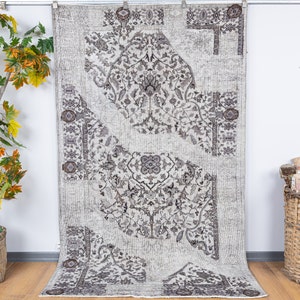 Grey Vintage Rug, Abstract Overdyed Gray Area Rug, Bohemian Turkish Rugs, Minimalist Decor, Unusual Decorative Hand Knotted Carpet