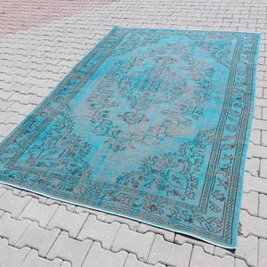 Turquoise Antique Turkish Living Room Rug 6x9 Old Large Rug Anatolian Vintage Rug,Handmade Antique Oushak Faded Rug