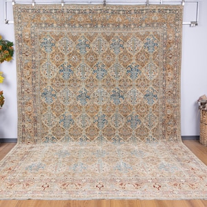 10x13 Vintage Area Rug, Hand-knotted Wool Carpet for Living Room,Entry 9.9x13.4 Oversized Antique Persian Style Rug