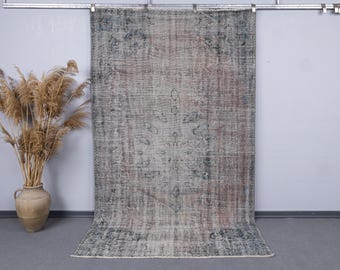 Vintage Grey Boho Decor, Turkish Low Pile Handmade Rug