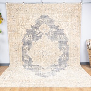 Neutral Rug 8x11 Oushak Large Rug, Oversize Vintage Rug,Turkish Medallion Pattern Muted Large Area Rug 8x10.8 Primitive Rug, Bohemian Carpet
