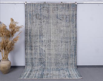 Blue Turkish Rug, 6x9 Oushak Rugs, Handmade Vintage Carpet
