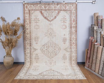 Turkish Rug, Vintage Oushak Carpet, Handmade Farmhouse Decor