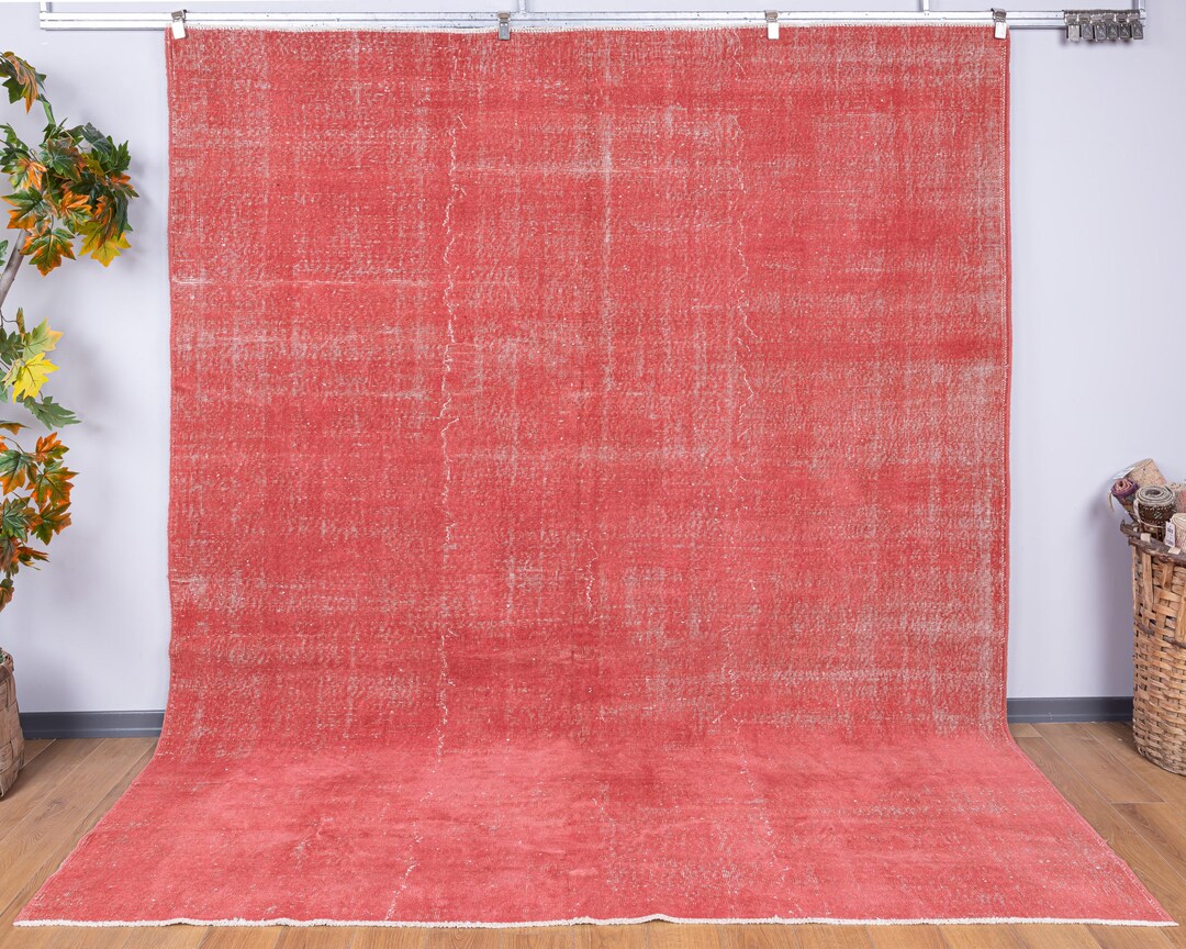 Pastel Pink Square Rug 8.4x9.5 Modern Hand-woven Wool and Cotton ...